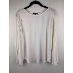 Adrianna Papell White Pleated Blouse Womens‎ L Long Sleeve Top Romantic Coquette